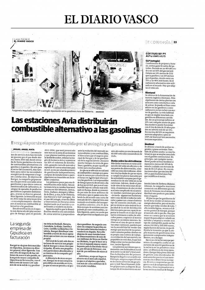 Reportaje del Diario Vasco sobre la oferta de nuevos combustibles